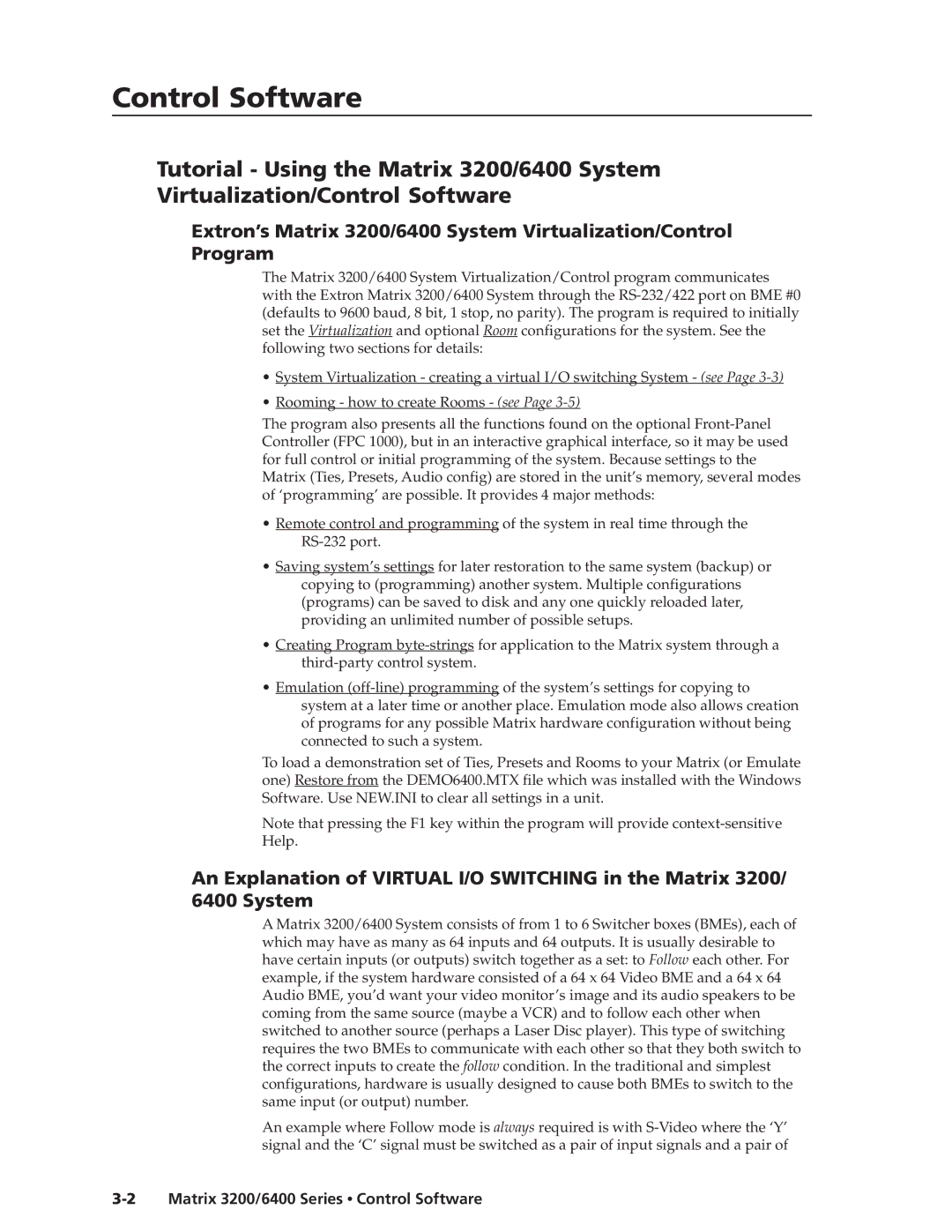 Extron electronic 3200s manual ControlSoftware,cont’d, Matrix 3200/6400 Series Control Software 