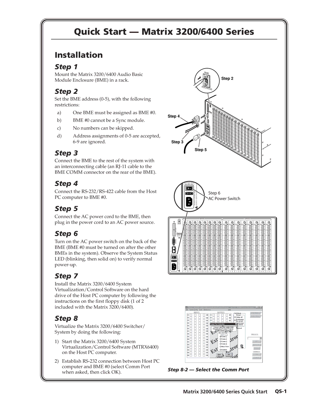 Extron electronic 3200s manual Quick Start Matrix 3200/6400 Series, Matrix 3200/6400 Series Quick Start QS-1 