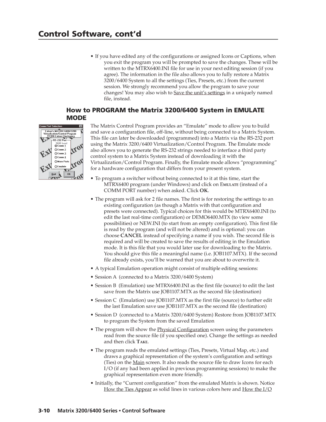 Extron electronic 3200s manual How to Program the Matrix 3200/6400 System in Emulate Mode 