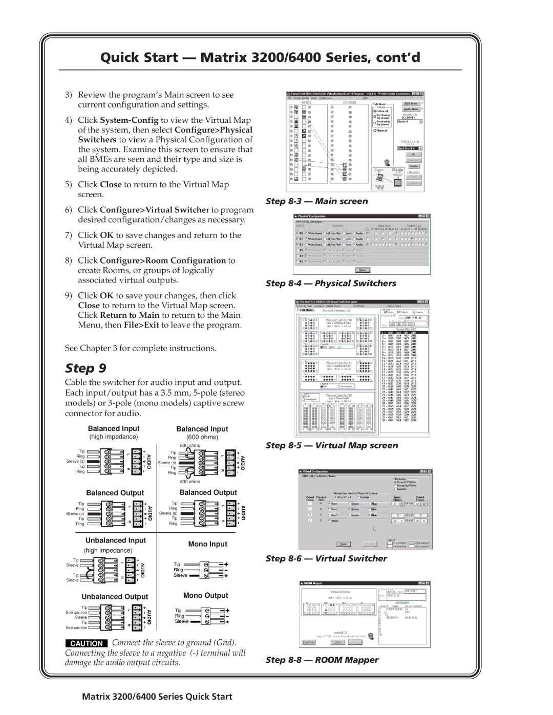 Extron electronic 3200s manual Quick Start Matrix 3200/6400 Series, cont’d, Matrix 3200/6400 Series Quick Start 