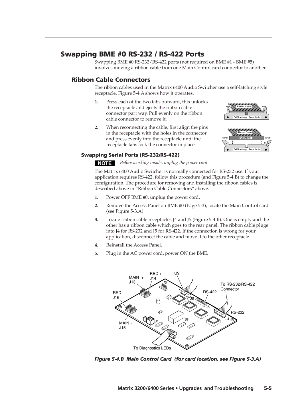 Extron electronic 3200s manual Swapping BME #0 RS-232 / RS-422 Ports, Ribbon Cable Connectors 