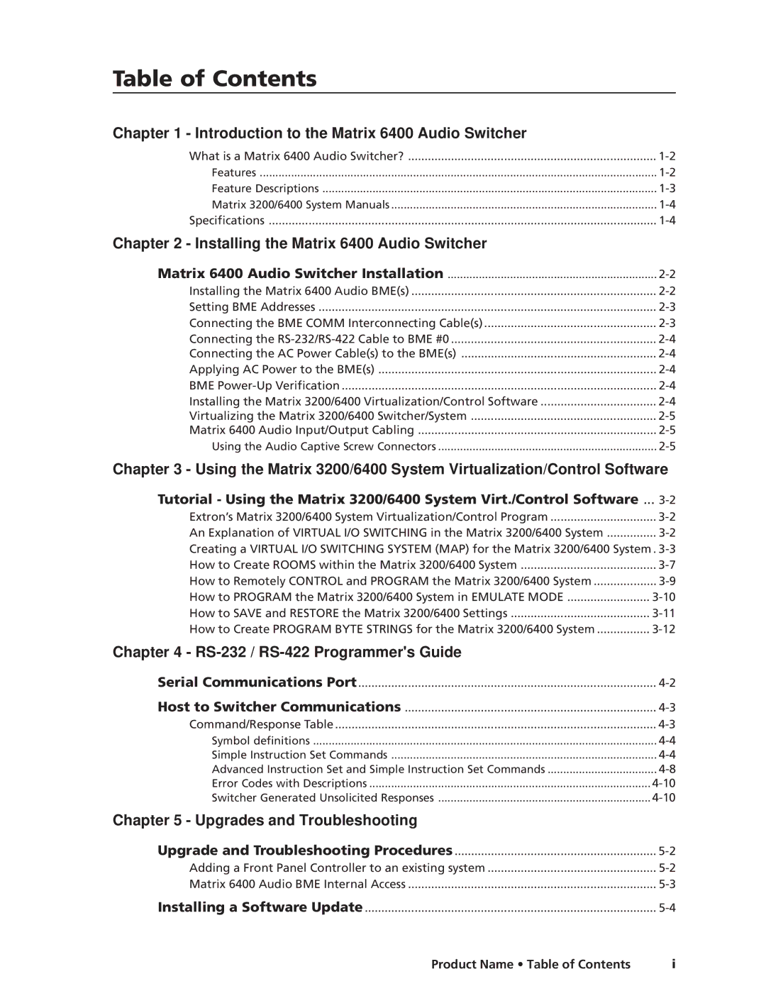 Extron electronic 3200s manual Table of Contents 