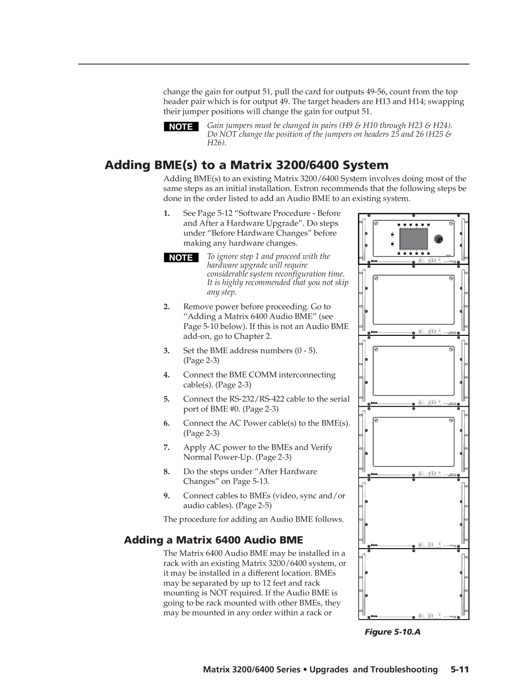 Extron electronic 3200s manual Adding BMEs to a Matrix 3200/6400 System, Adding a Matrix 6400 Audio BME 