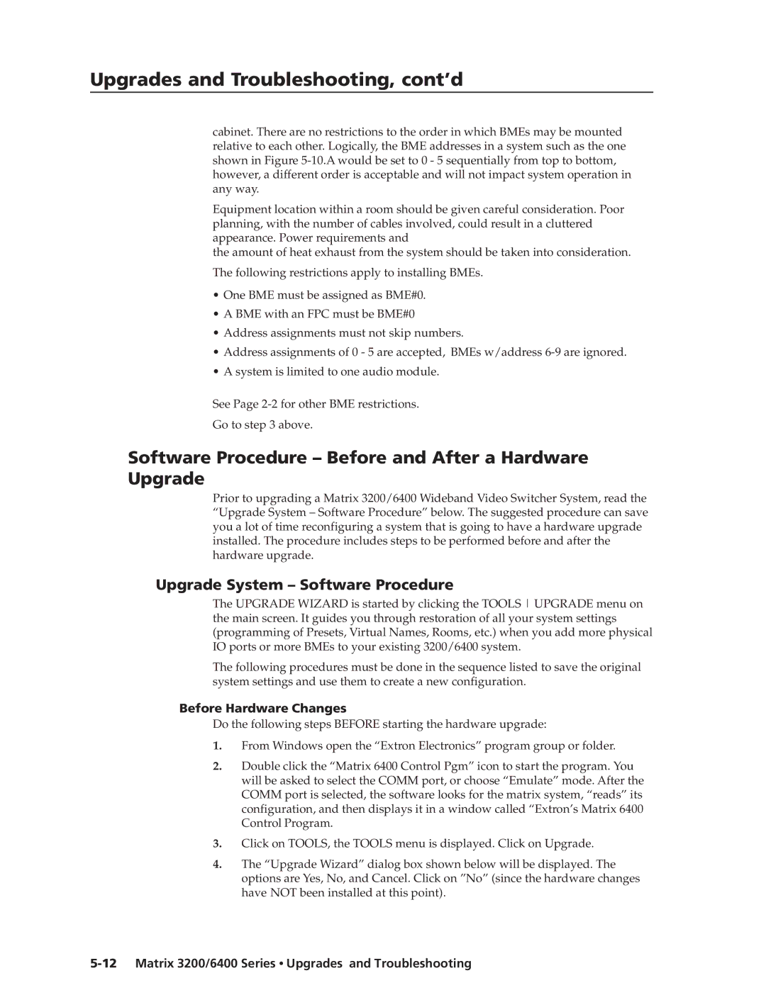 Extron electronic 3200s manual Software Procedure Before and After a Hardware Upgrade, Upgrade System Software Procedure 