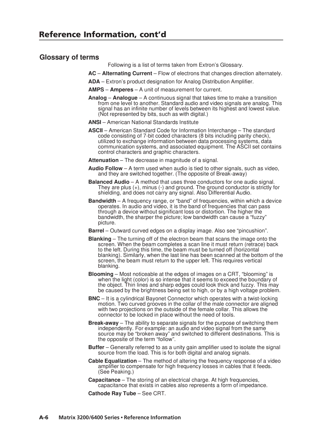 Extron electronic 3200s manual Glossary of terms 