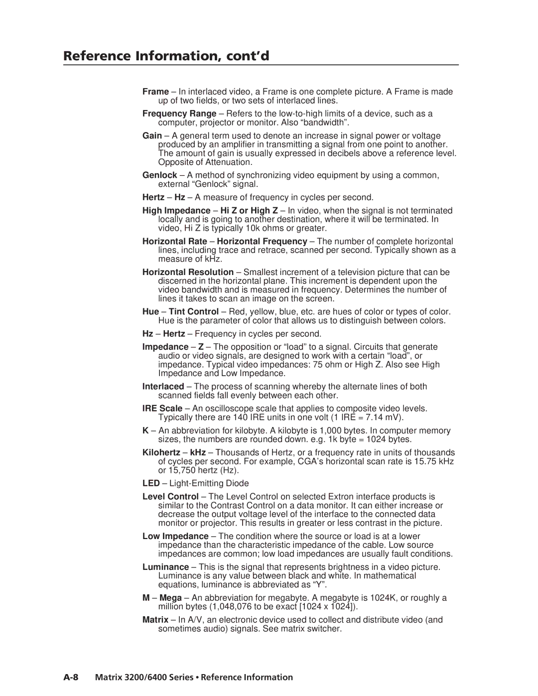 Extron electronic 3200s manual Reference Information, cont’d 