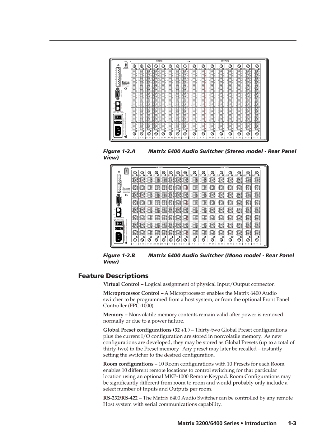 Extron electronic 3200s manual Feature Descriptions, Inputs Outputs 