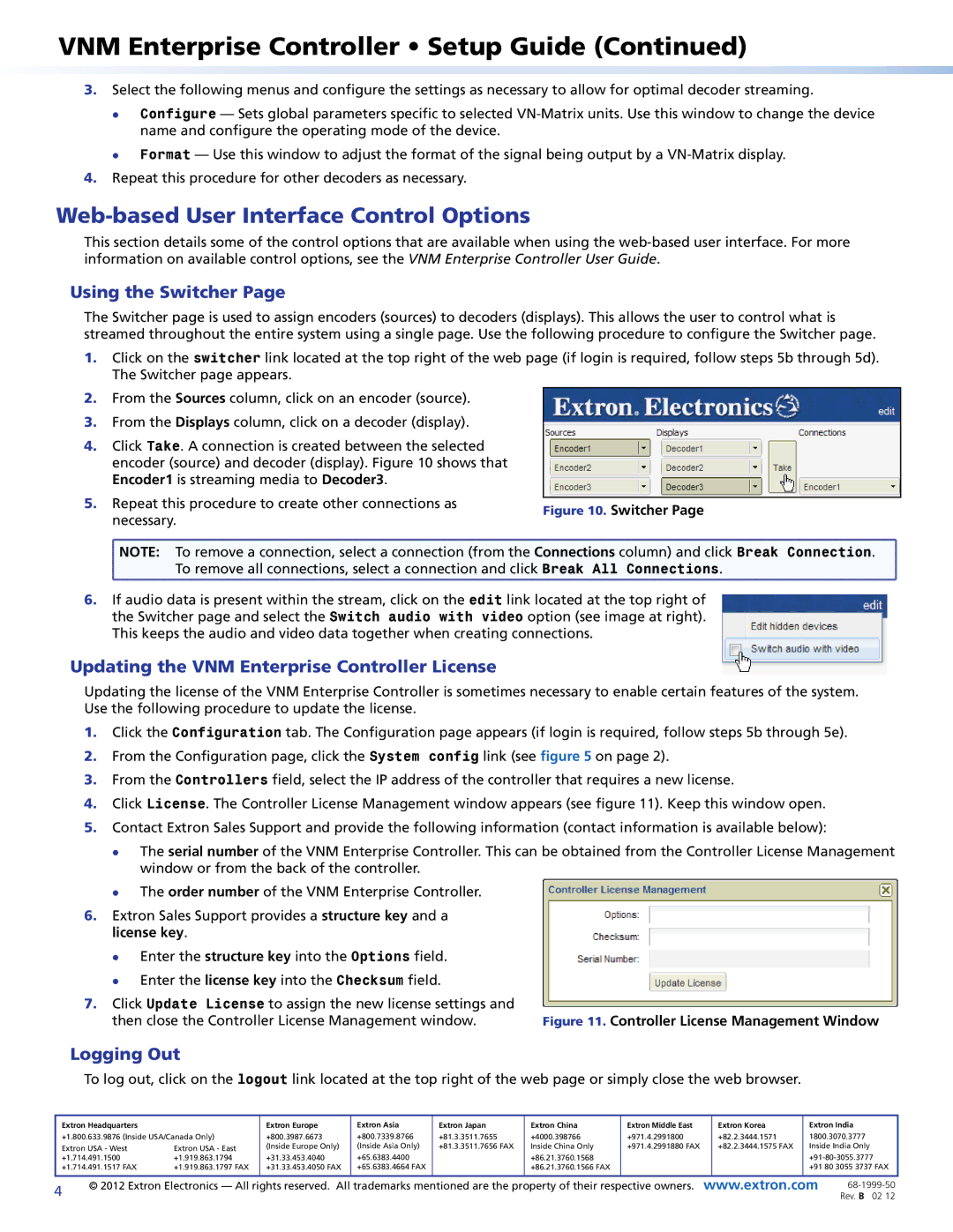 Extron electronic 325, 225 setup guide Web-based User Interface Control Options, Using the Switcher, Logging Out 