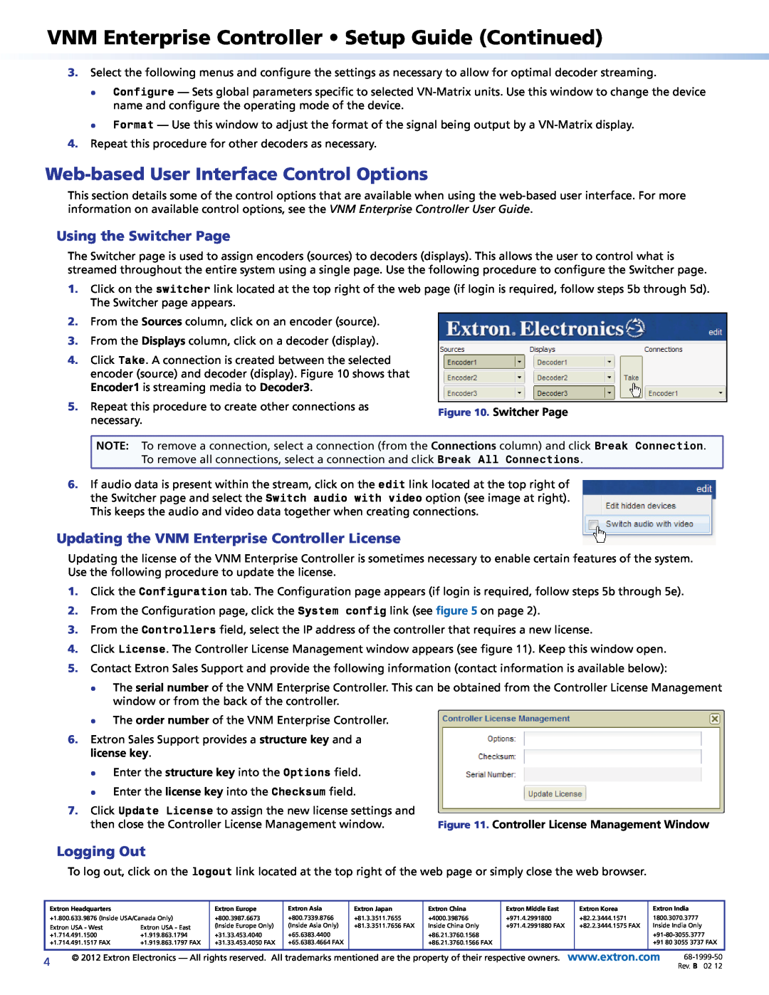 Extron electronic 325, 225 Web-based User Interface Control Options, VNM Enterprise Controller Setup Guide Continued 