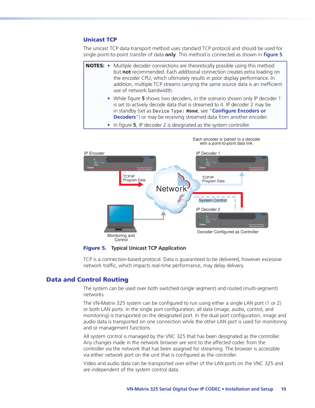 Extron electronic 325 manual Data and Control Routing, Unicast TCP 