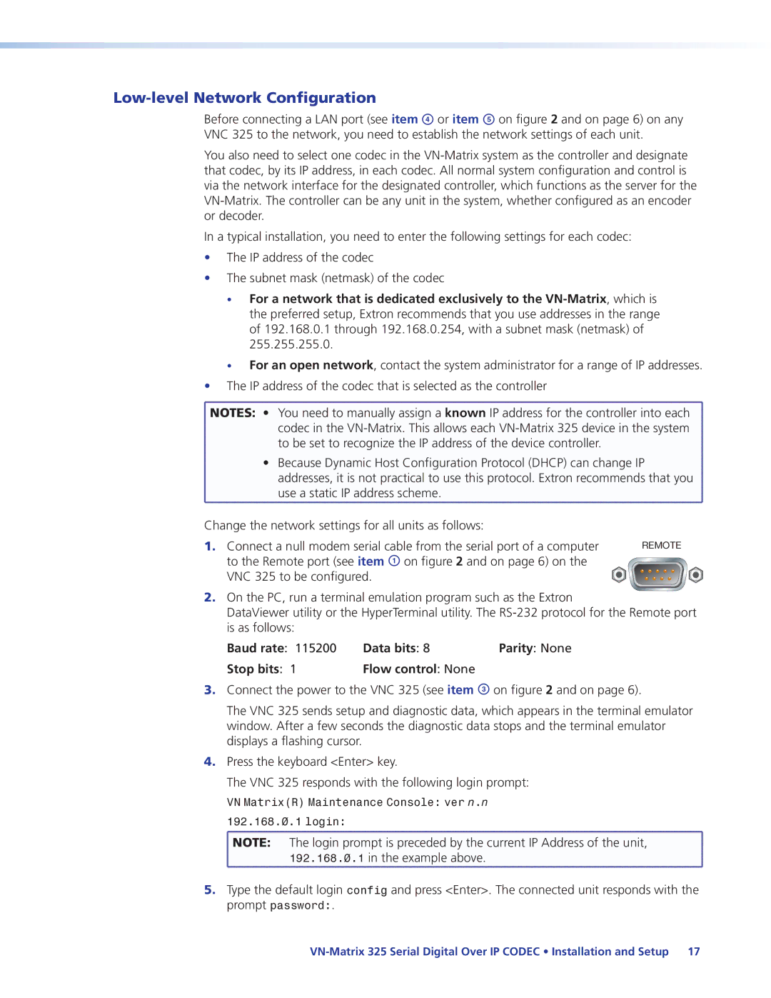 Extron electronic 325 manual Low-level Network Configuration 