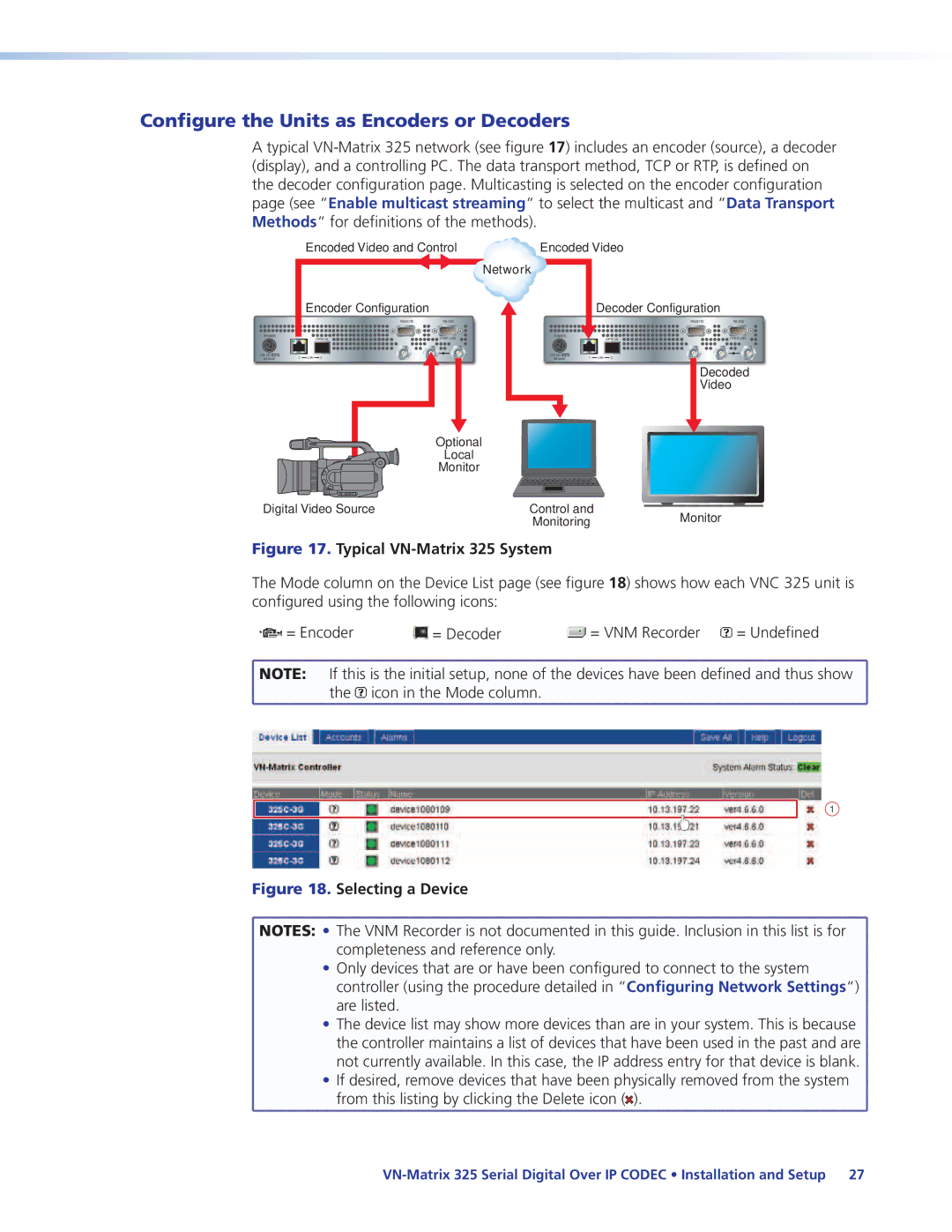 Extron electronic manual Configure the Units as Encoders or Decoders, Typical VN-Matrix 325 System 