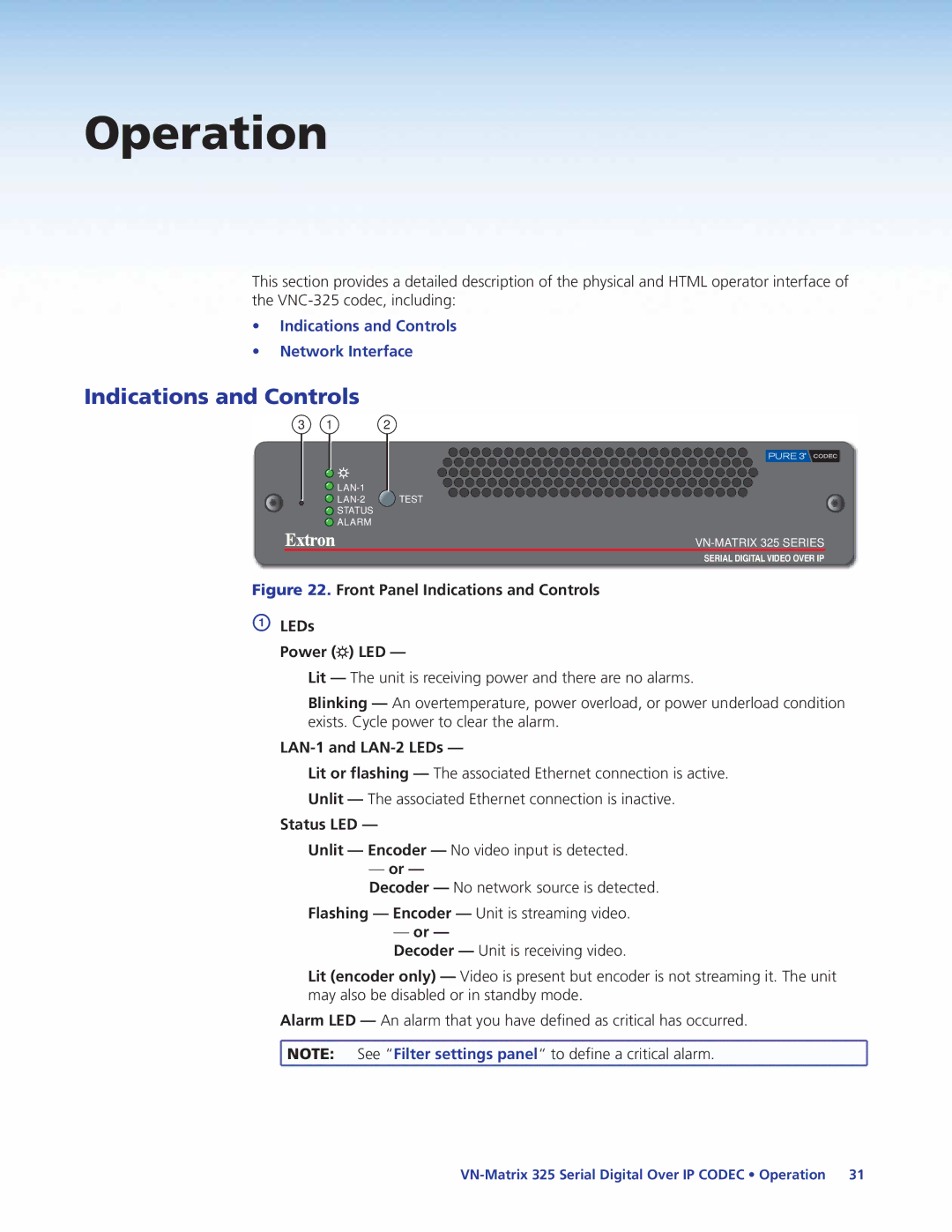 Extron electronic 325 manual Indications and Controls, LAN-1 and LAN-2 LEDs, Status LED 