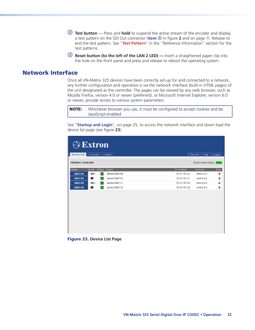 Extron electronic 325 manual Network Interface, Device List 