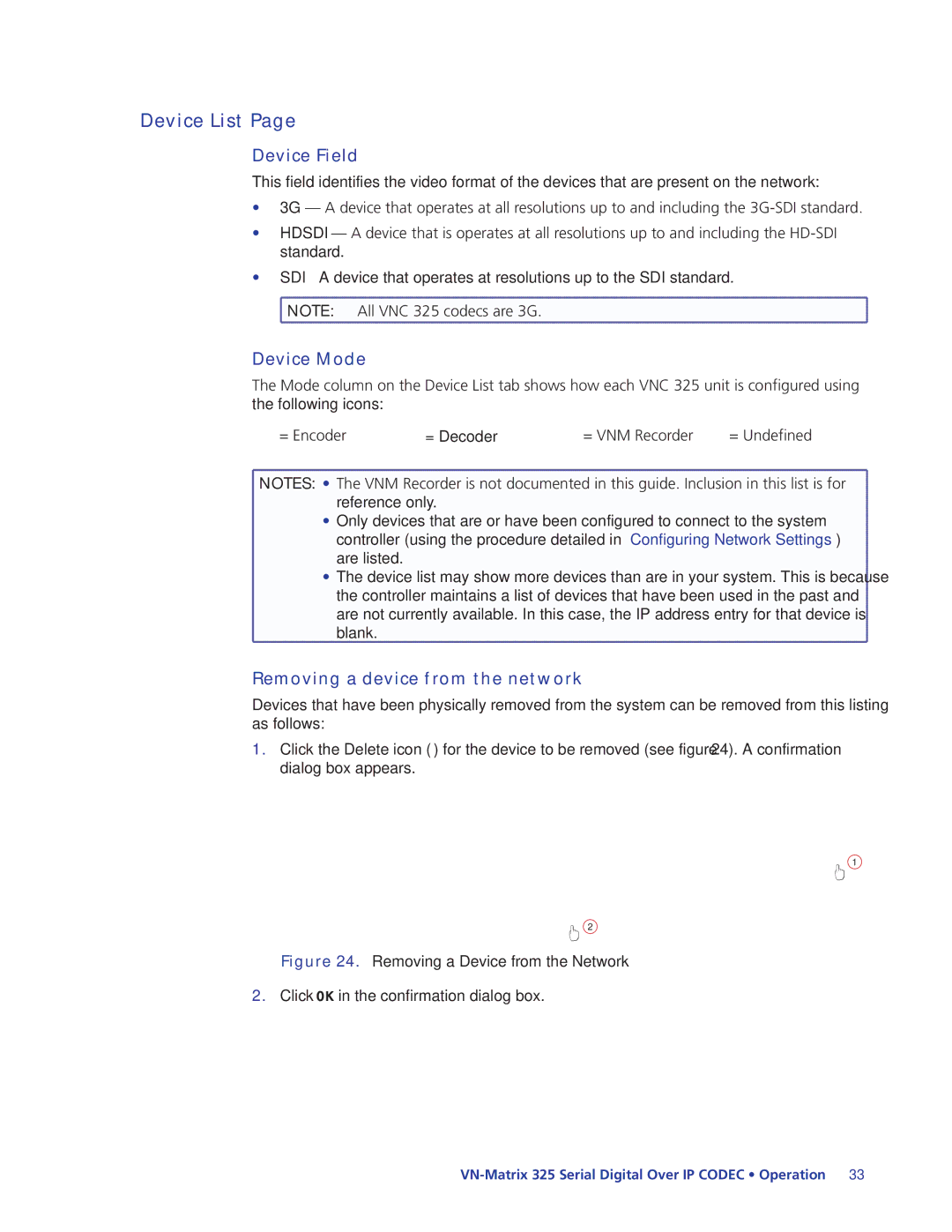 Extron electronic 325 manual Device List, Device Field, Device Mode, Removing a device from the network 