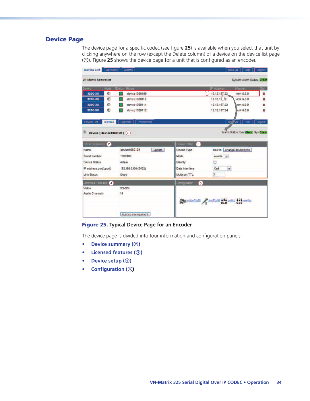 Extron electronic 325 manual Typical Device Page for an Encoder 