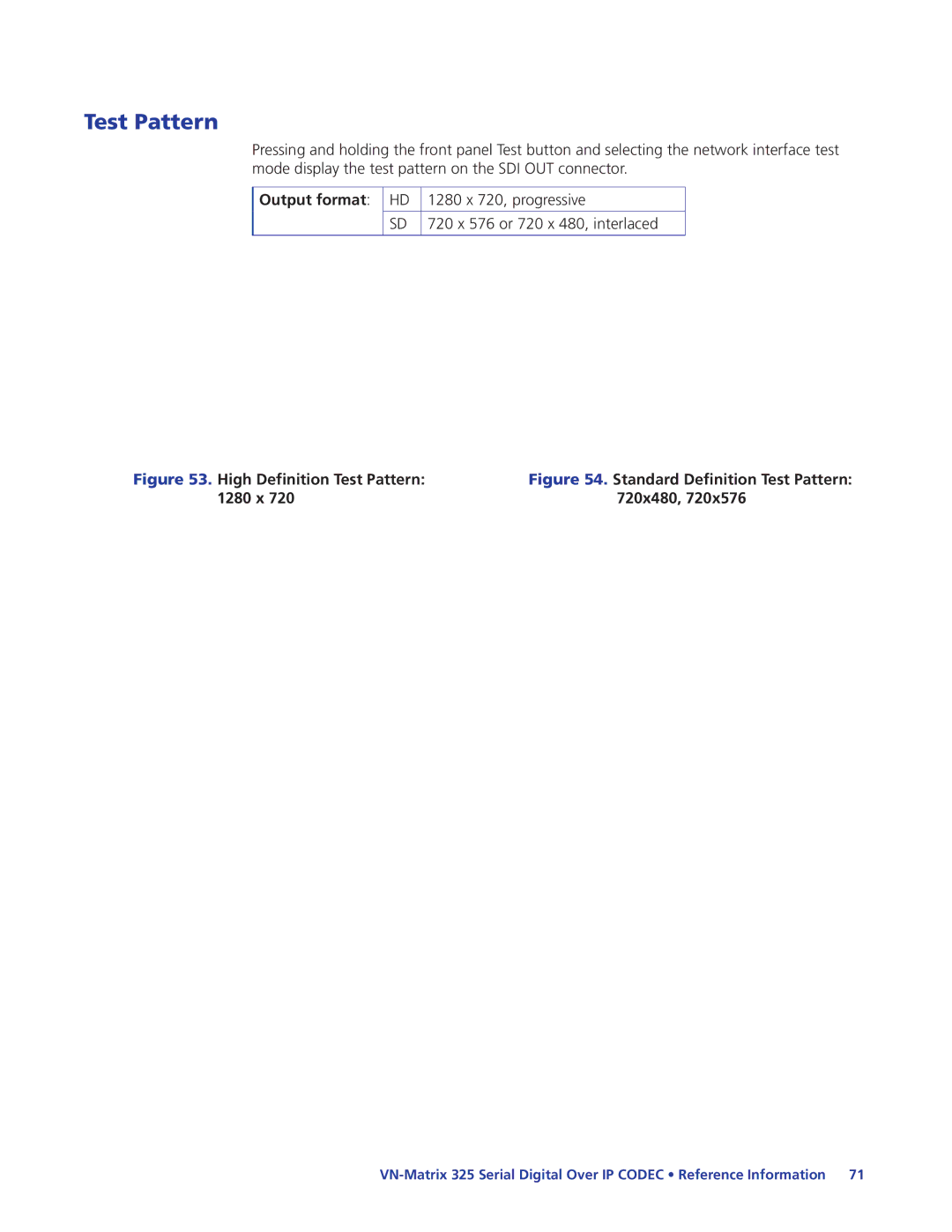 Extron electronic 325 manual Test Pattern, Output format, 1280 x 720x480 