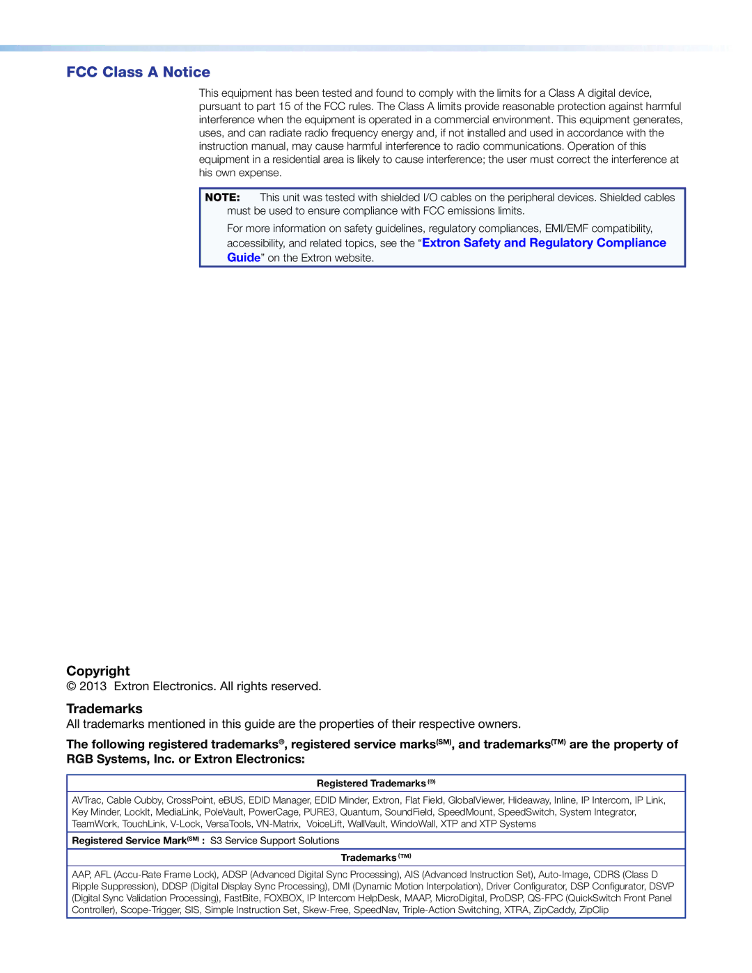 Extron electronic 3G-AE 100 manual FCC Class a Notice 