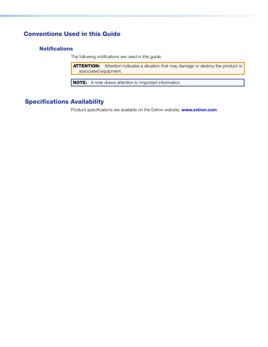 Extron electronic 3G-AE 100 manual Conventions Used in this Guide, Specifications Availability 