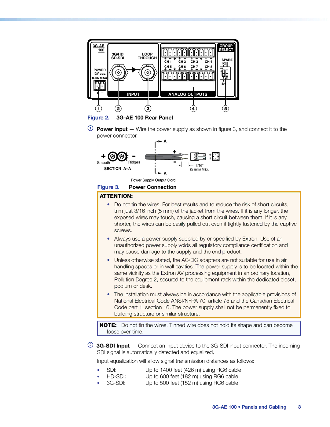 Extron electronic 3G-AE 100 manual AE 100 Rear Panel 