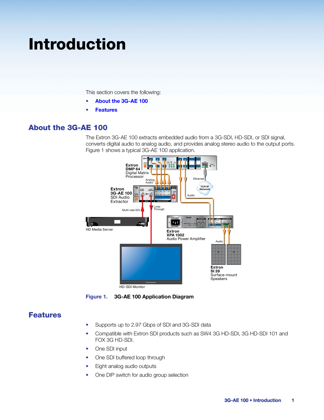 Extron electronic 3G-AE 100 manual Introduction, About the 3G-AE100 Features 