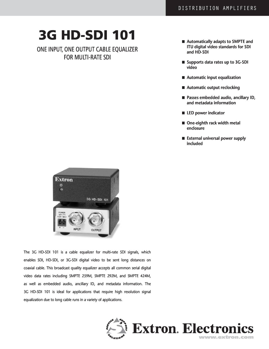 Extron electronic 3G HD-SDI 101 setup guide Step, Extron, HD-SDI101 Cable Equalizer, 68-1553-50, Rev. A, HD-SDICamera 