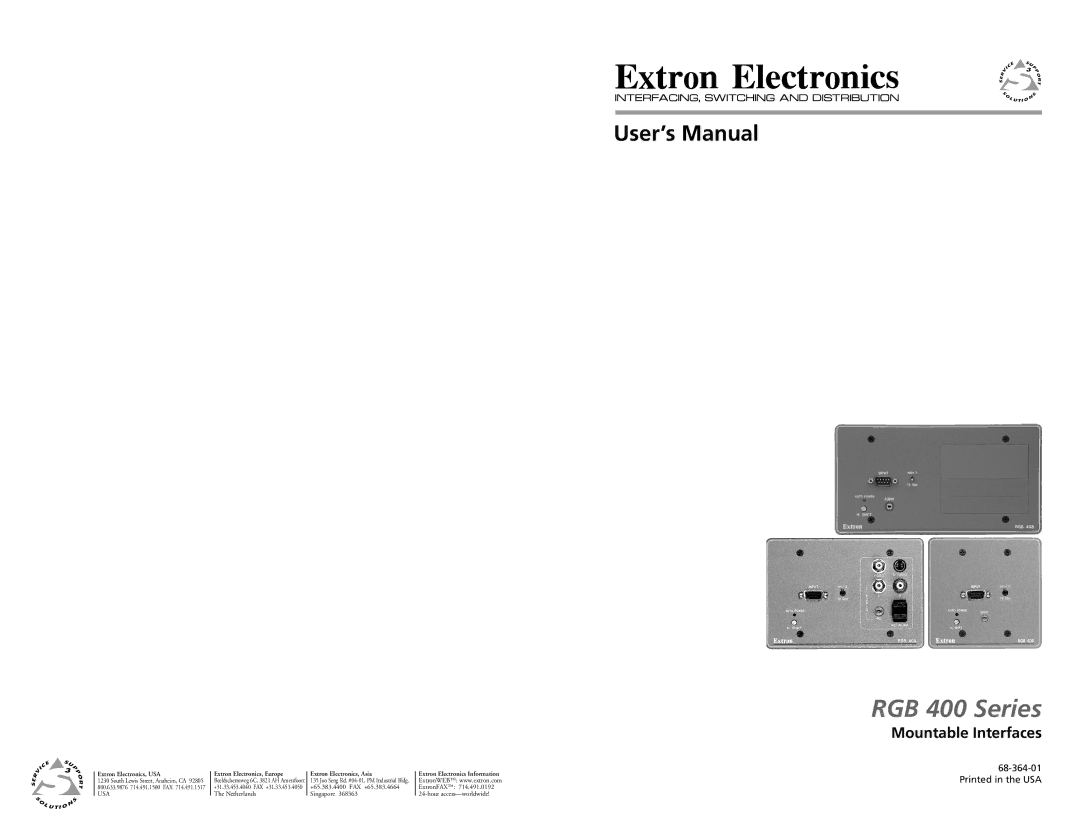 Extron electronic 400 user manual User’s Manual, Mountable Interfaces 