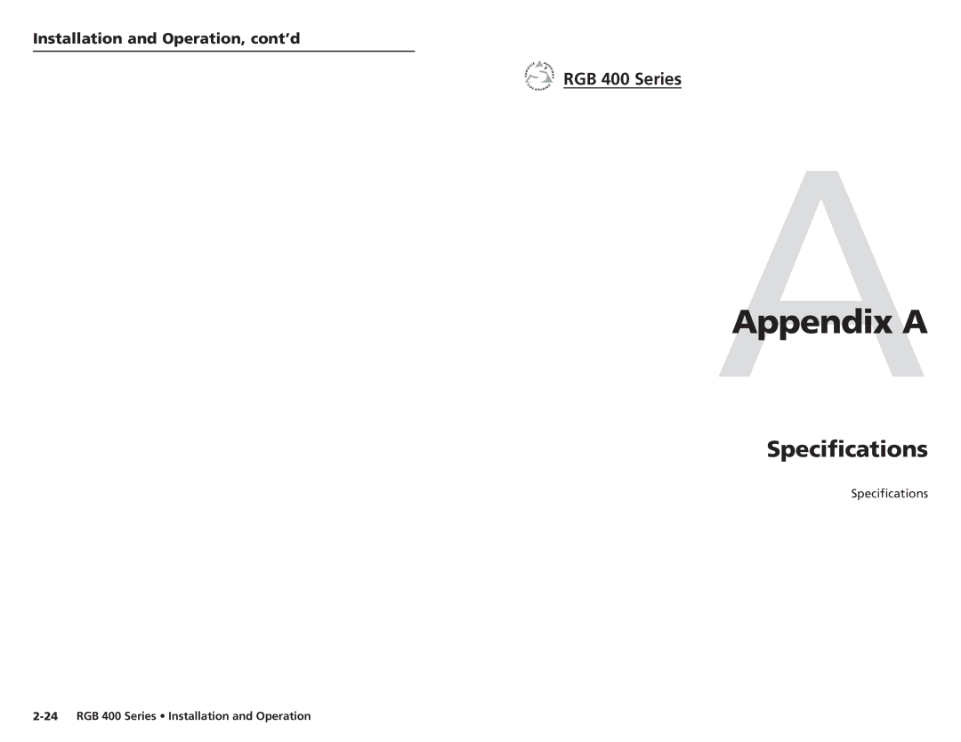 Extron electronic 400 user manual AAppendix a, Specifications 