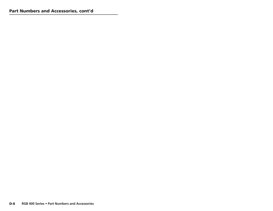 Extron electronic user manual RGB 400 Series Part Numbers and Accessories 