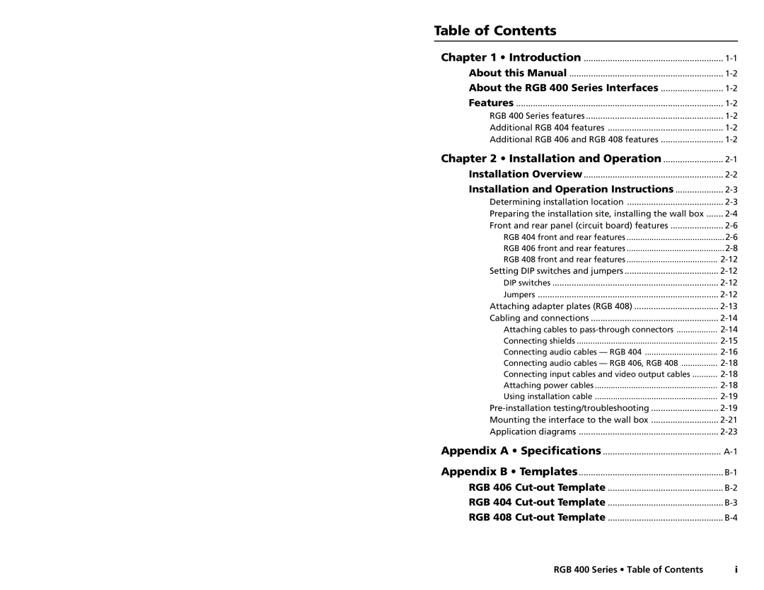 Extron electronic 400 user manual Table of Contents 