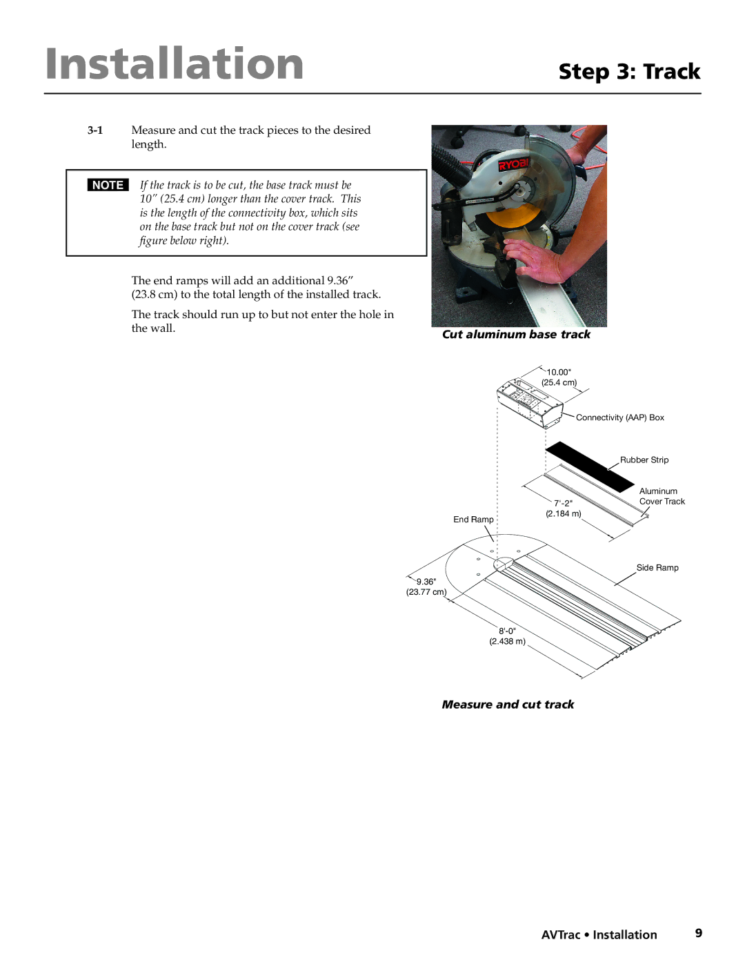 Extron electronic 42-122-xx manual Track, Cut aluminum base track, Measure and cut track 