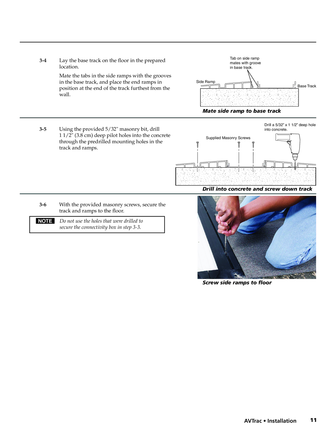 Extron electronic 42-122-xx manual Mate side ramp to base track, Drill into concrete and screw down track 