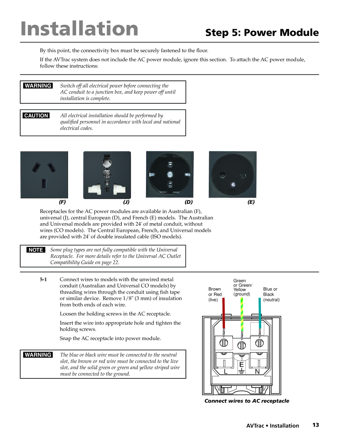 Extron electronic 42-122-xx manual Power Module, Connect wires to AC receptacle 