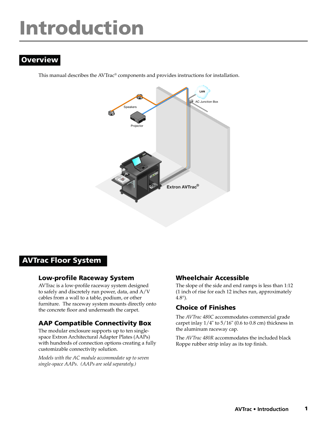 Extron electronic 42-122-xx manual Introduction, Overview, AVTrac Floor System 