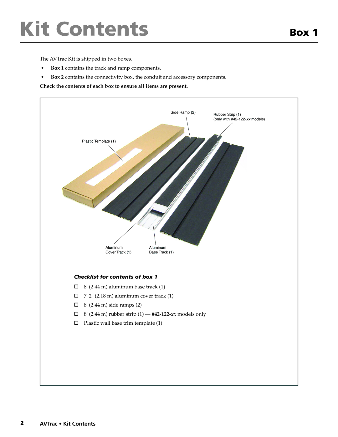 Extron electronic 42-122-xx manual Kit Contents 