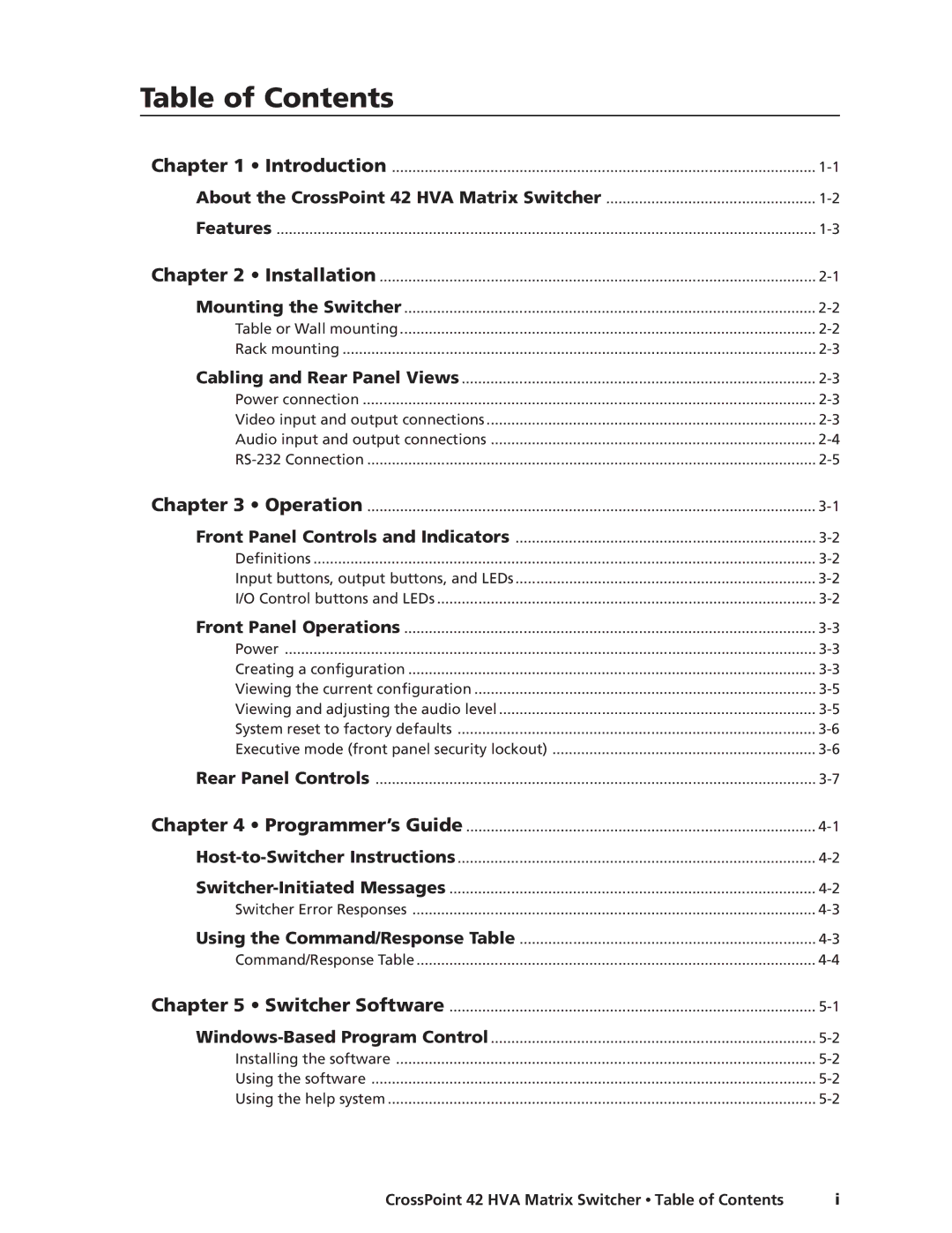 Extron electronic 42 HVA manual Table of Contents 