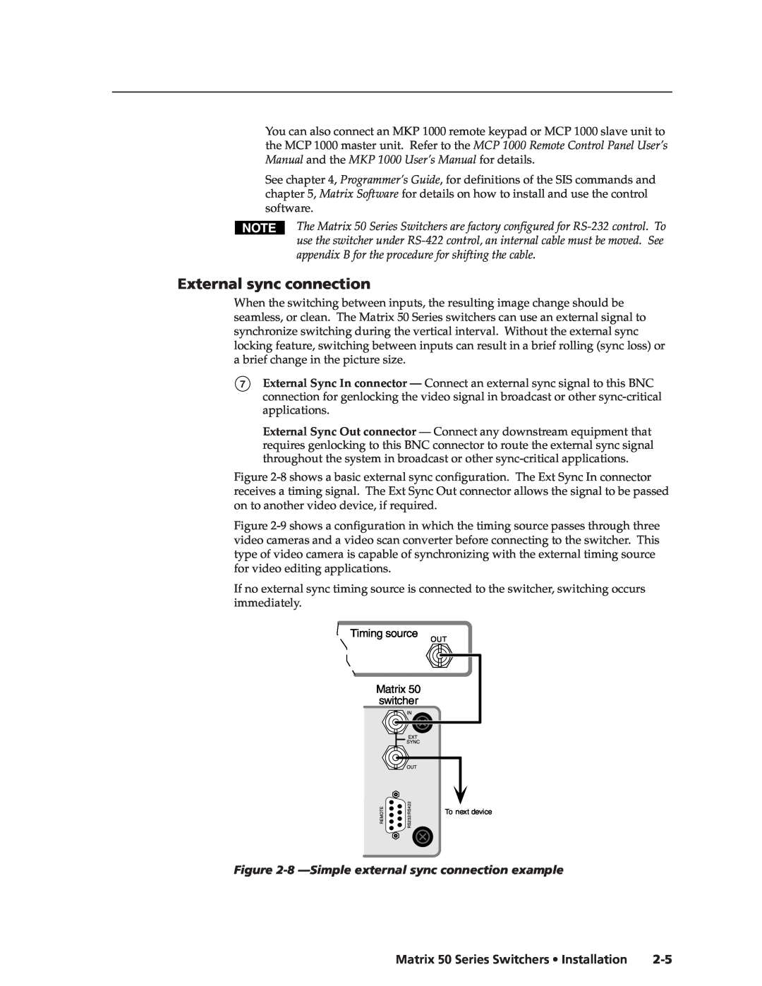 Extron electronic 50 manual External sync connection, 8 -Simple external sync connection example 