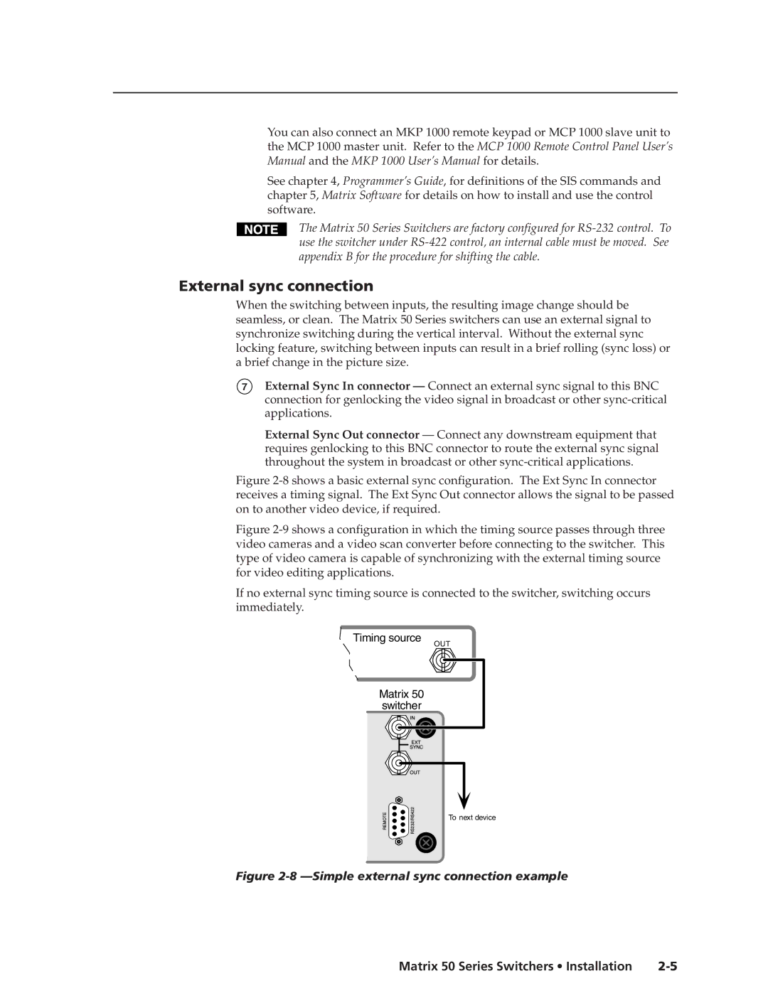 Extron electronic 50 manual External sync connection, Simple external sync connection example 