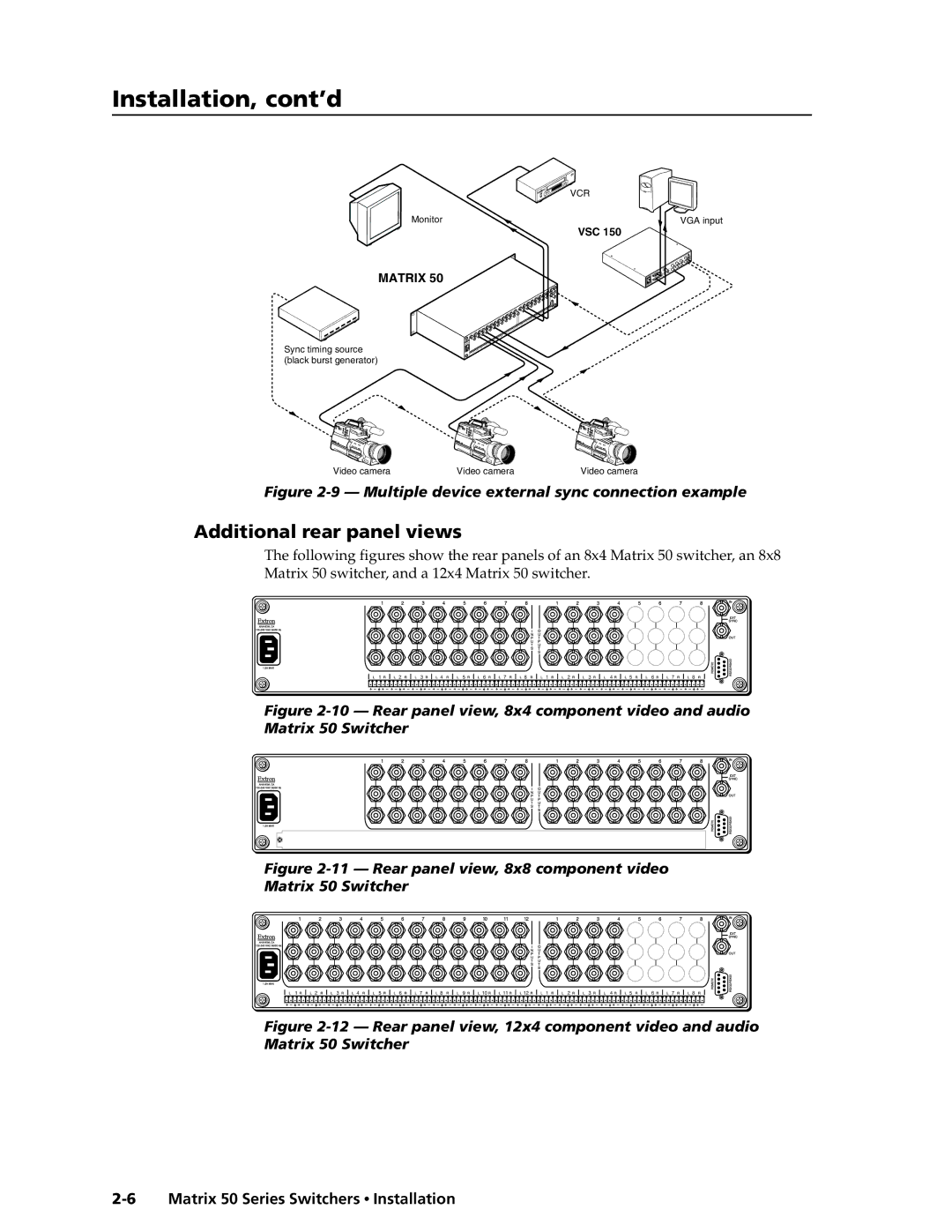 Extron electronic 50 manual Additional rear panel views, Multiple device external sync connection example 