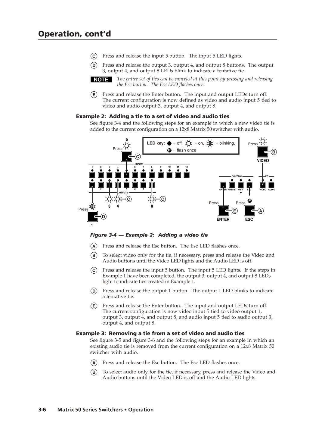 Extron electronic 50 manual Example 2 Adding a tie to a set of video and audio ties 