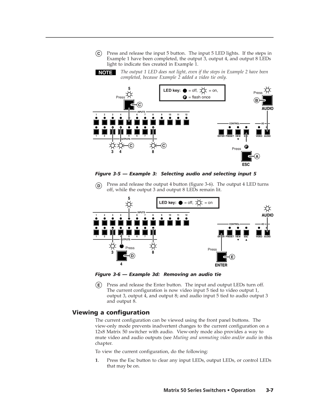 Extron electronic 50 manual Viewing a configuration, Example 3 Selecting audio and selecting input 