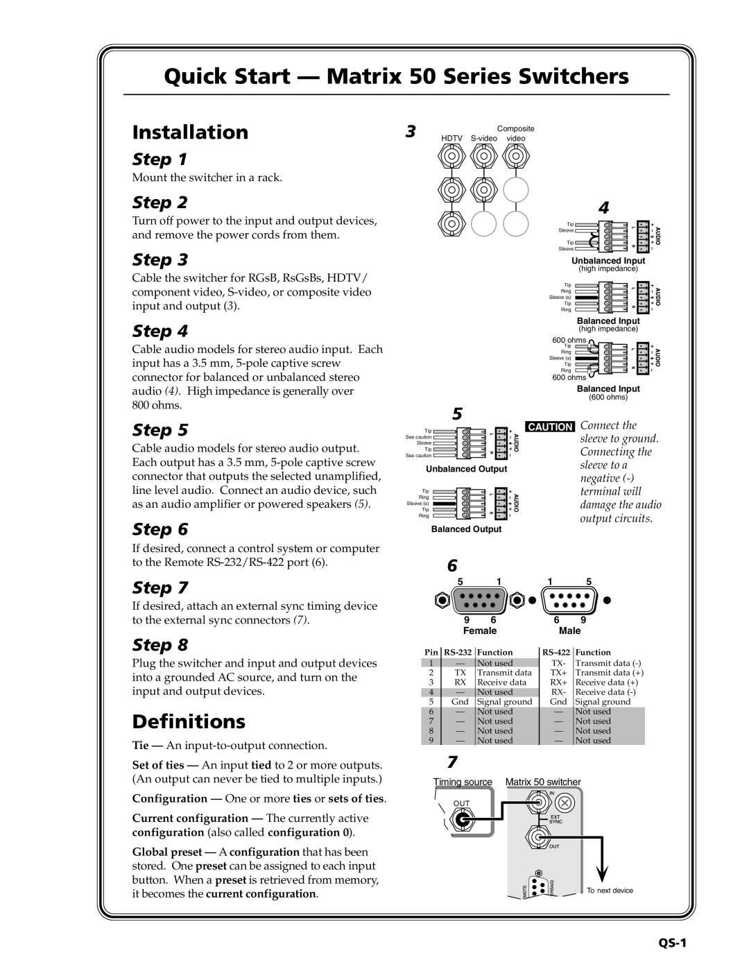 Extron electronic manual Quick Start Matrix 50 Series Switchers, QS-1 