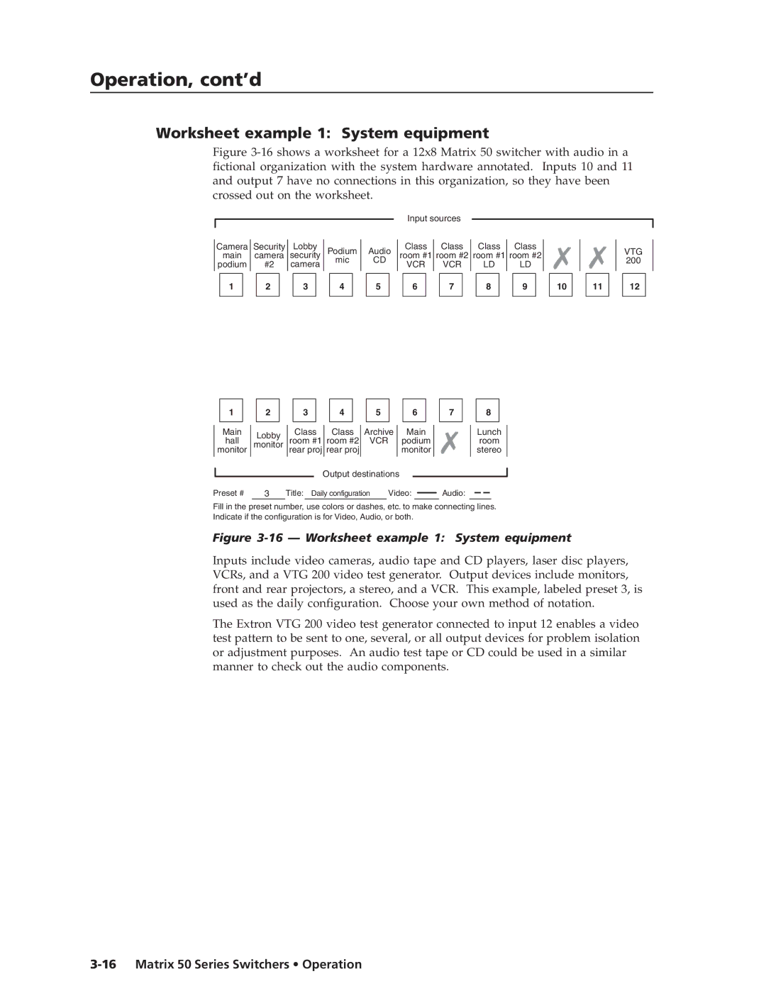 Extron electronic 50 manual Worksheet example 1 System equipment 