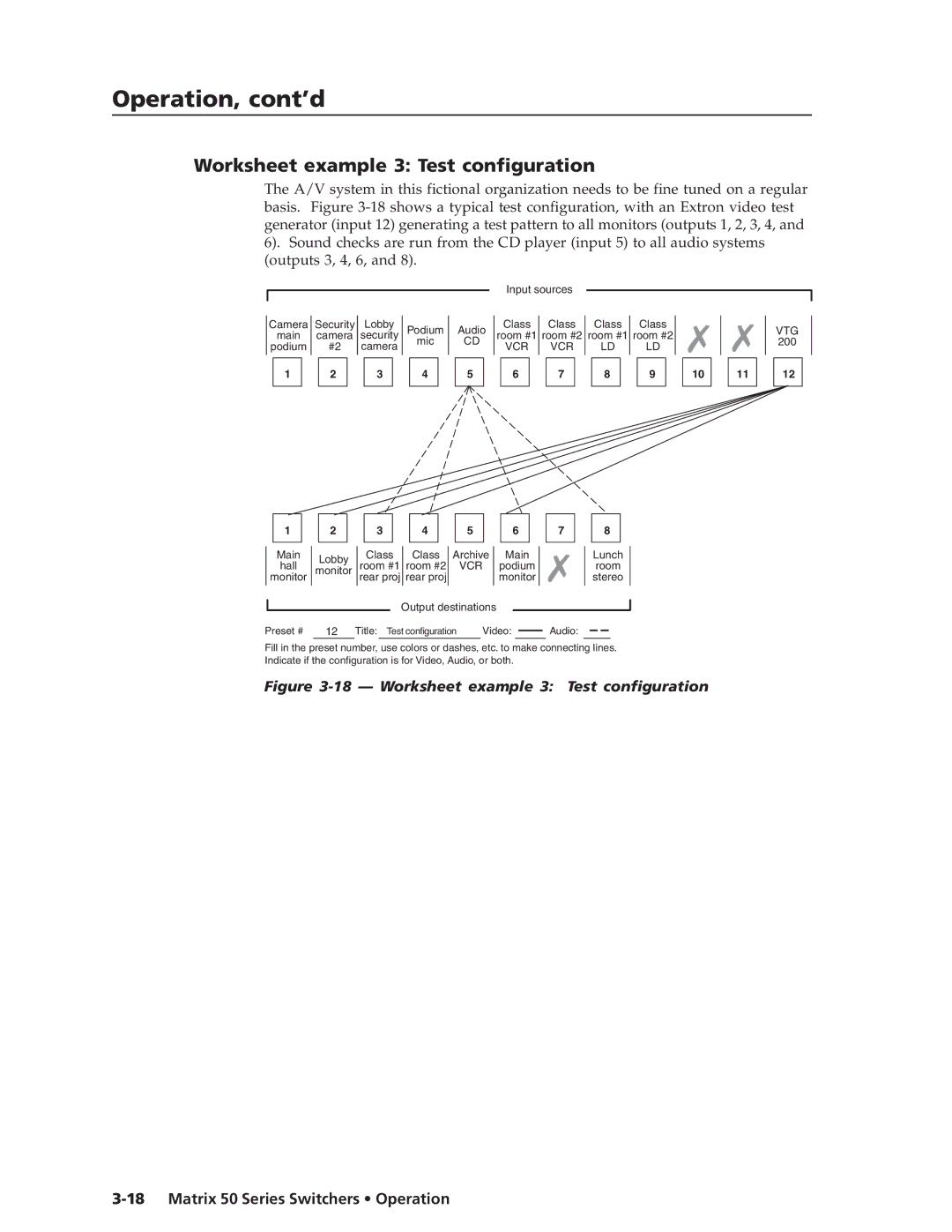 Extron electronic 50 manual Worksheet example 3 Test configuration 