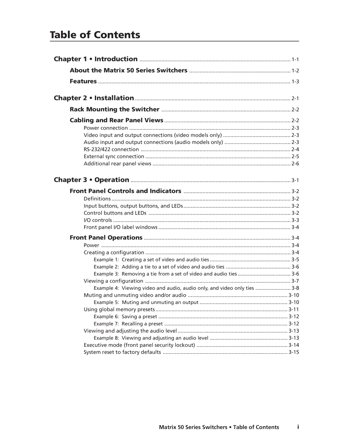 Extron electronic 50 manual Table of Contents 