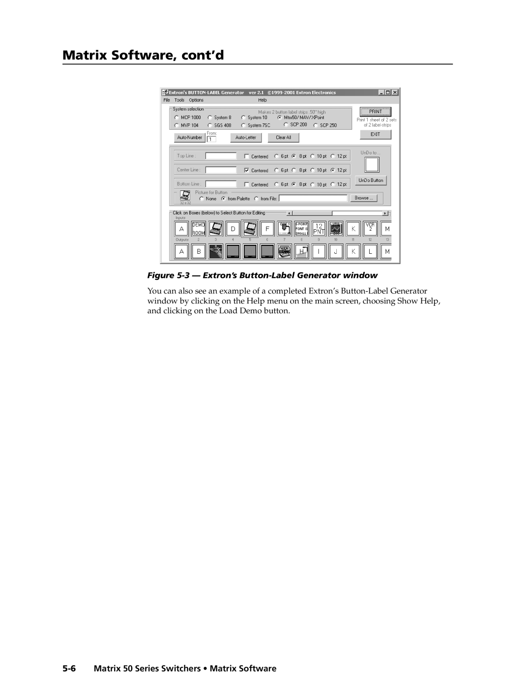 Extron electronic 50 manual Extron’s Button-Label Generator window 