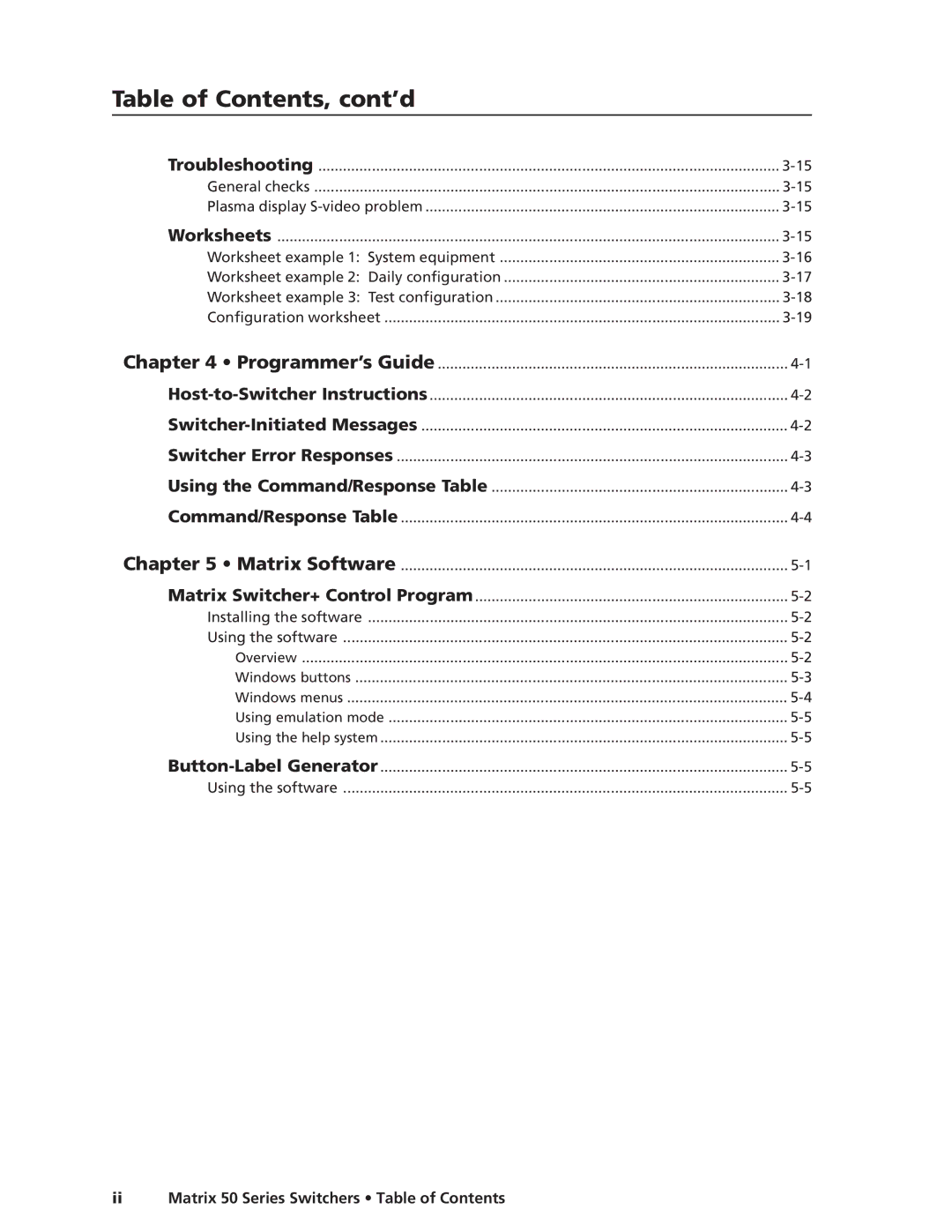 Extron electronic 50 manual Table of Contents, cont’d 