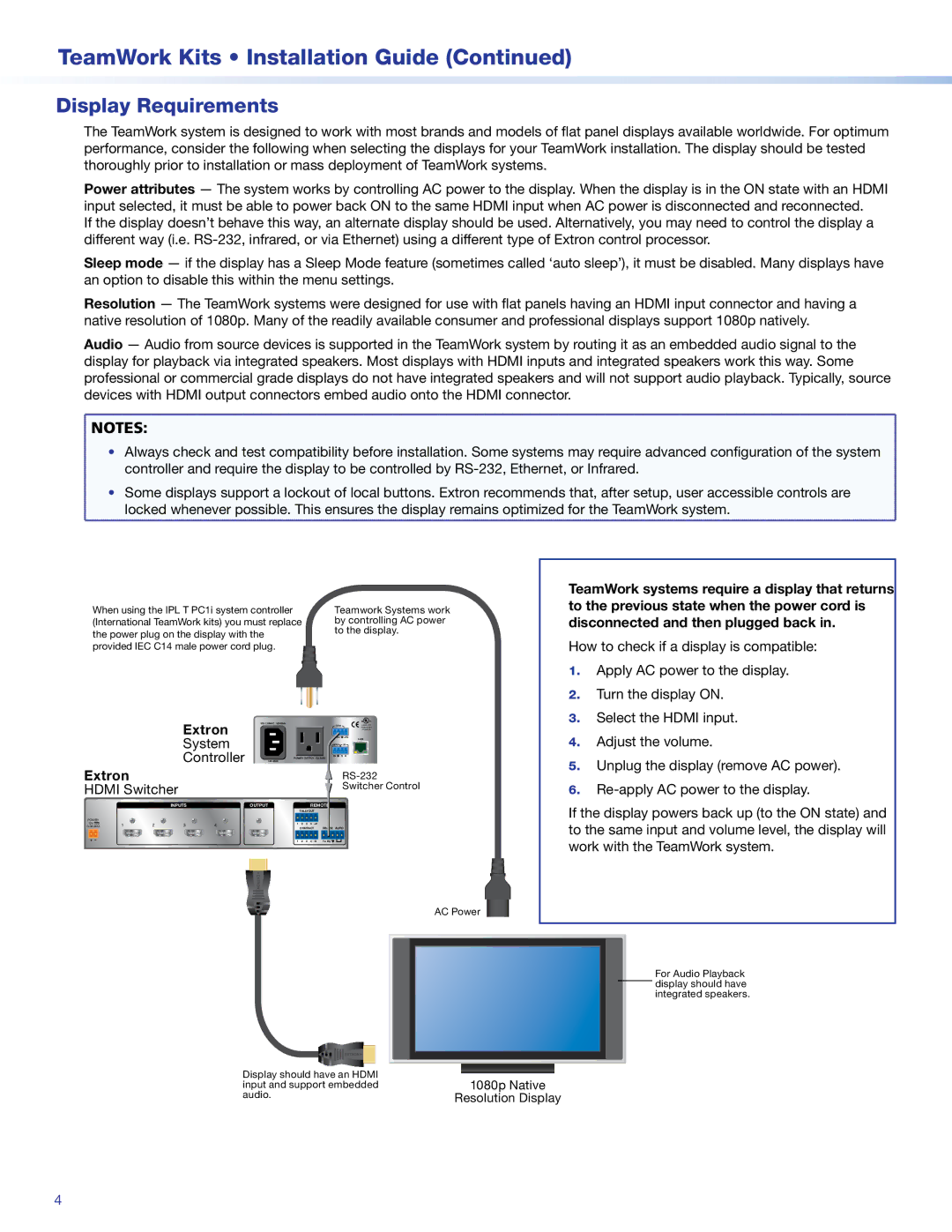 Extron electronic 600 manual Display Requirements, Extron, System, Controller, Hdmi Switcher 