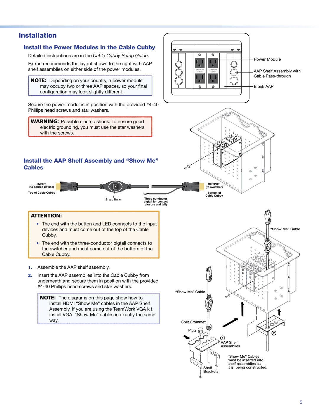 Extron electronic 600 manual Installation, Install the Power Modules in the Cable Cubby 