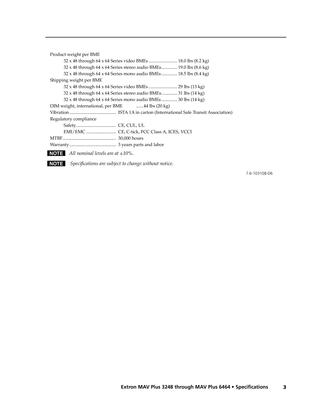 Extron electronic 64 Series specifications Ce, Cul, Ul 